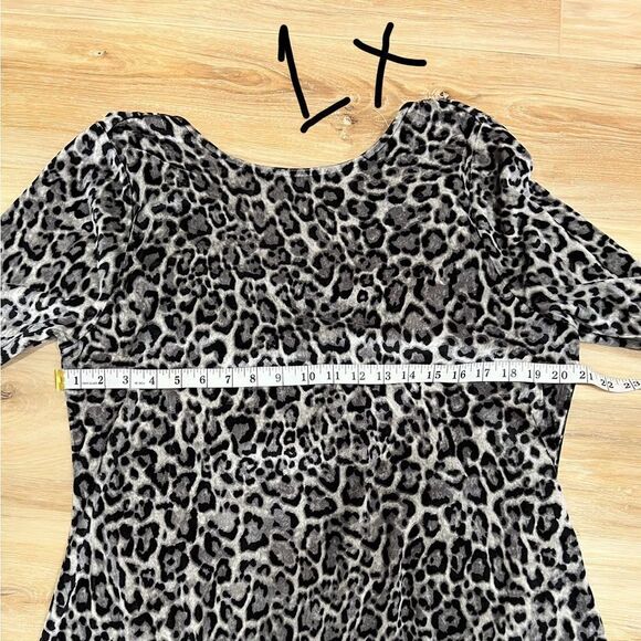 MICHAEL MICHAEL KORS Gray Leopard Print Long Sleeve Boat Neck Mini Dress - Picture 8 of 9